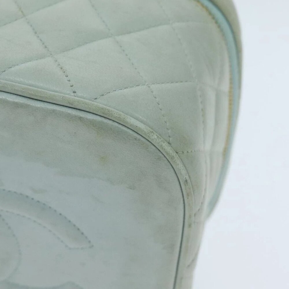 CHANEL Matelasse Vanity Cosmetic Pouch Lamb Skin Blue Gold CC Auth yk15445 - Picture 6 of 16